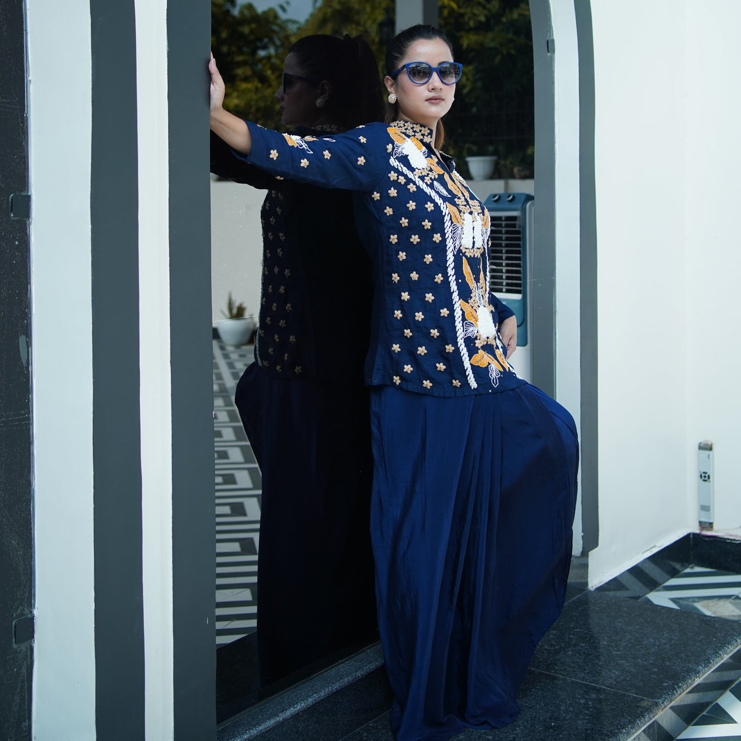 Neel-Kaari – Hand Embellished Indo-Western Draped Set