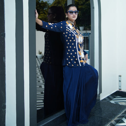 Neel-Kaari – Hand Embellished Indo-Western Draped Set
