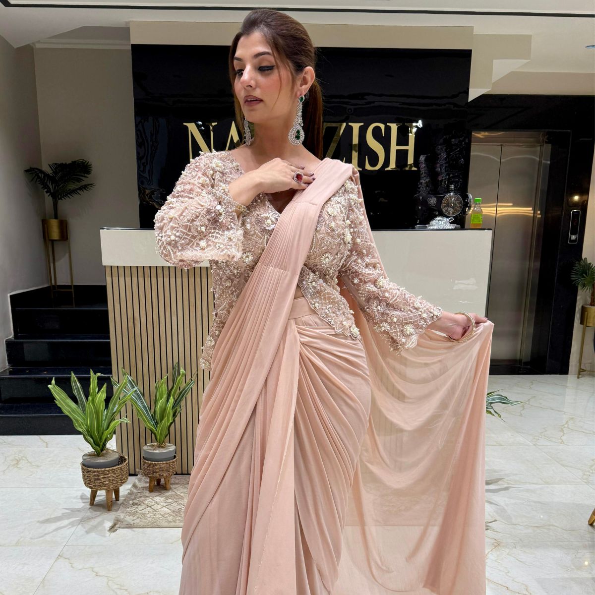 Rose Gold Radiance Drape Saree