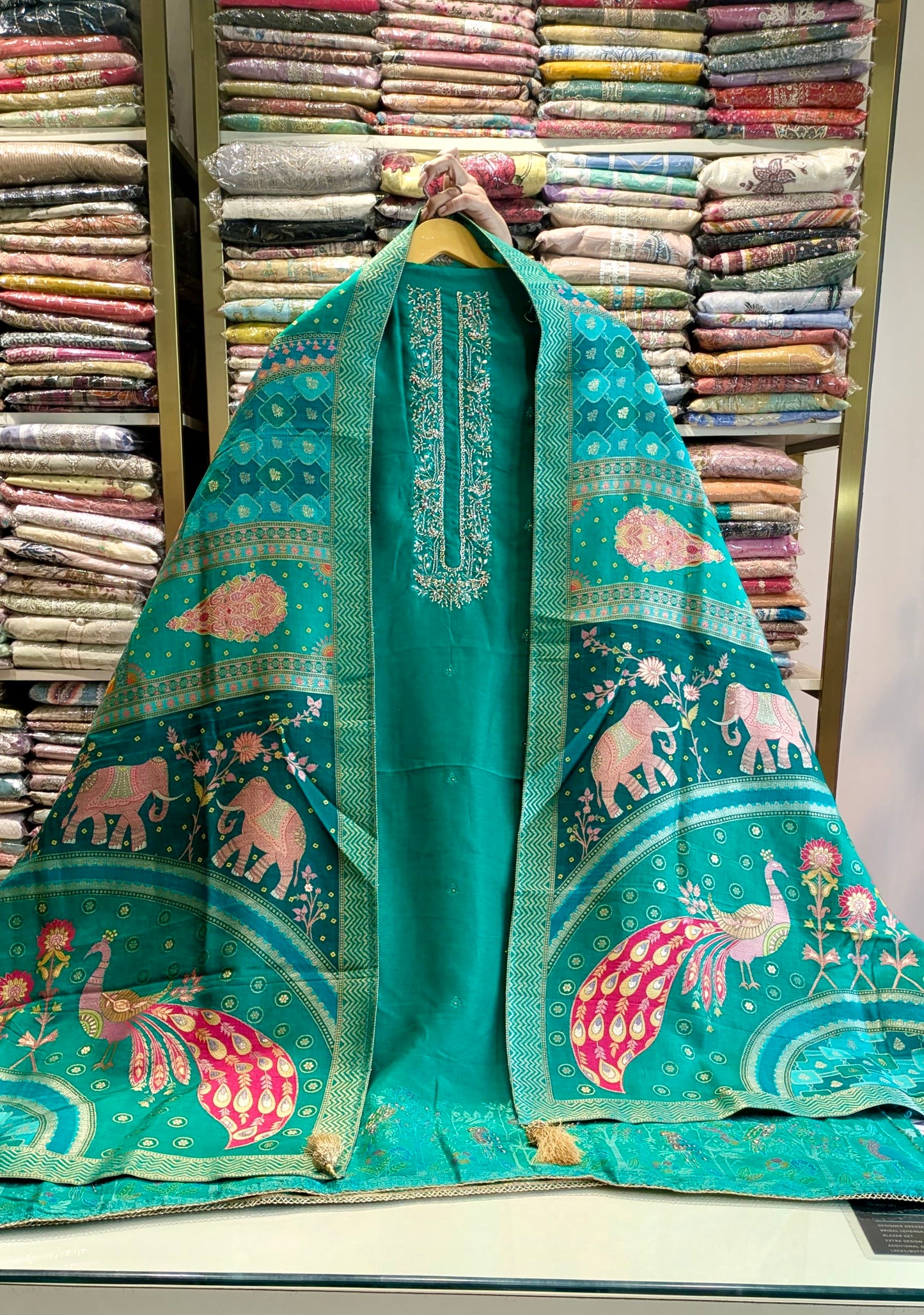 Premium Dola Silk Suit with Dabka Work & Mudaal Silk Zari Dupatta