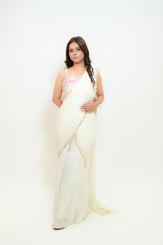Off white glow drape saree