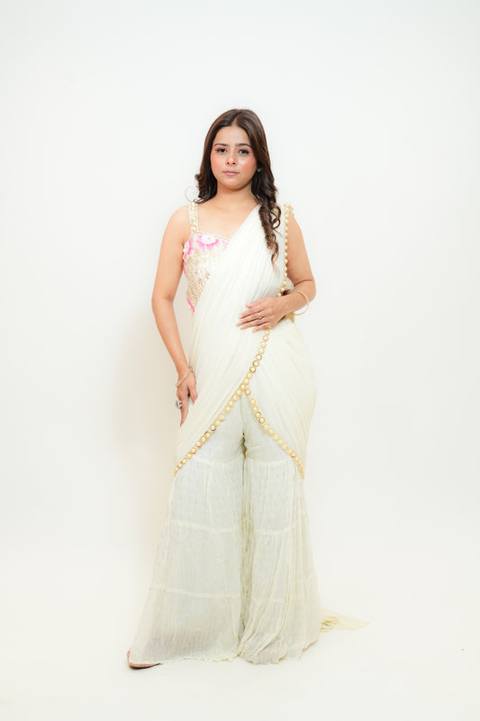 Off white glow drape saree