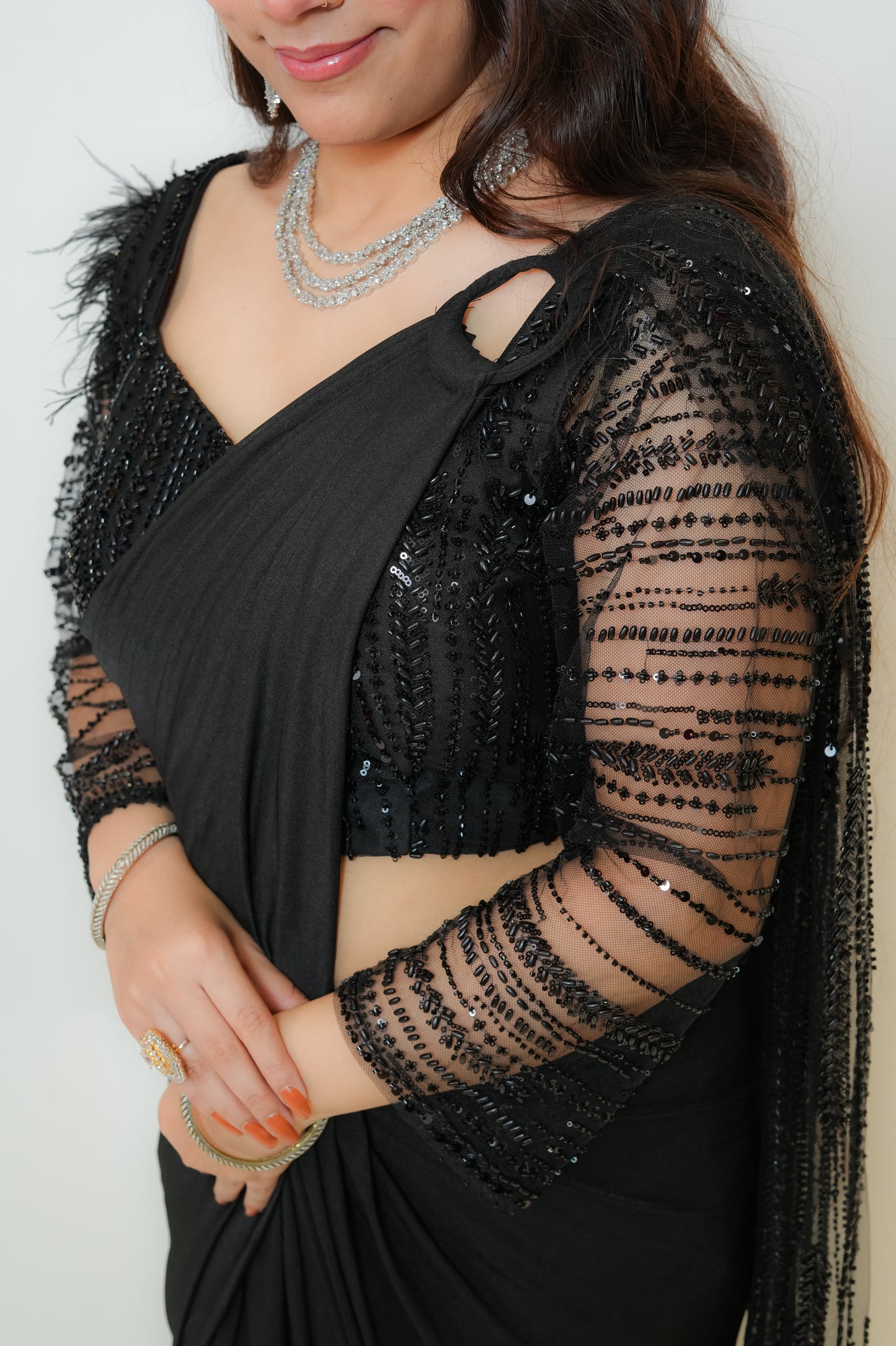 Midnight black drape saree