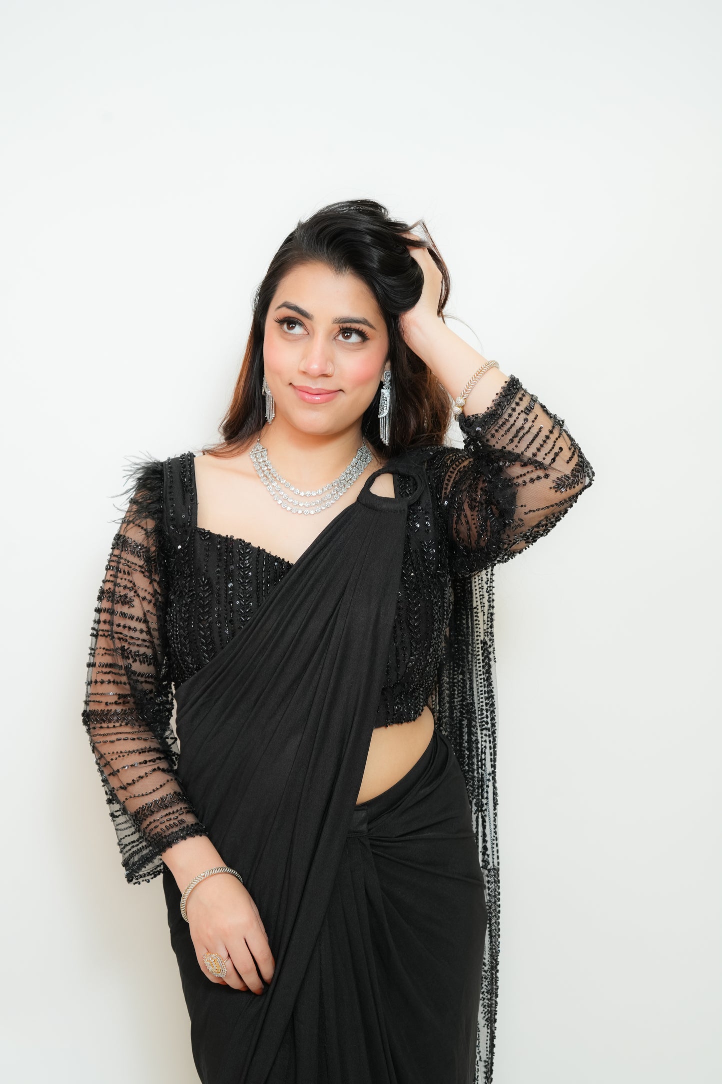 Midnight black drape saree
