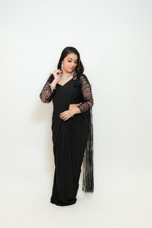 Midnight black drape saree
