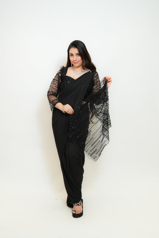 Midnight black drape saree