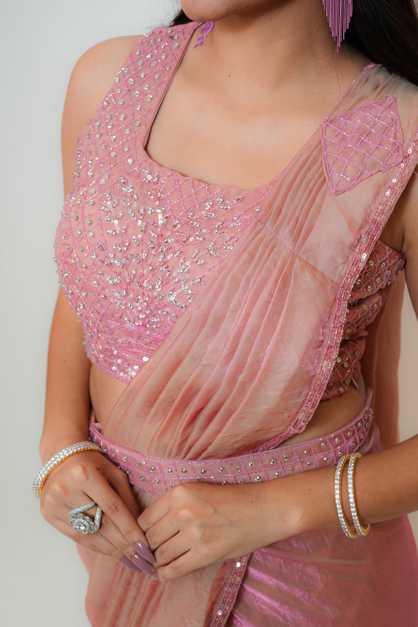 Blush onion pink drape saree