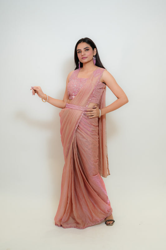 Blush onion pink drape saree