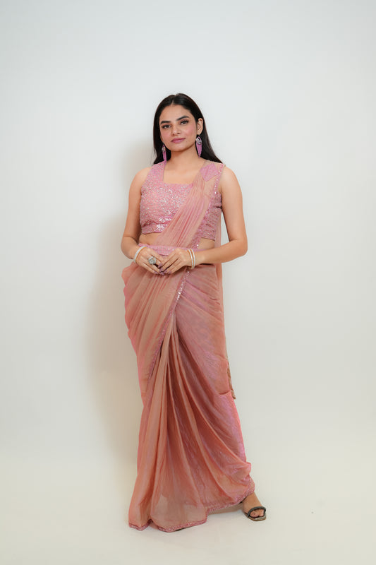 Blush onion pink drape saree