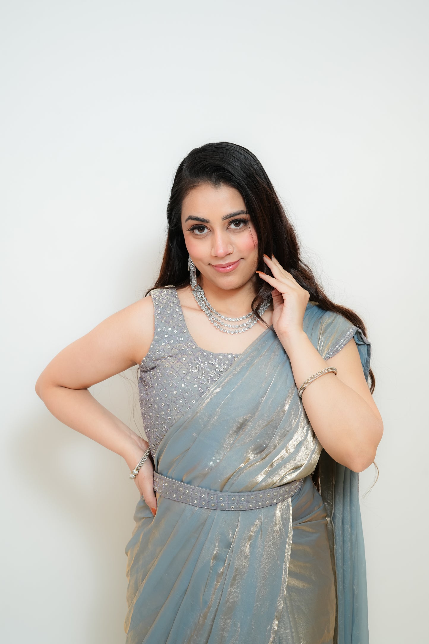Gray mist drape saree