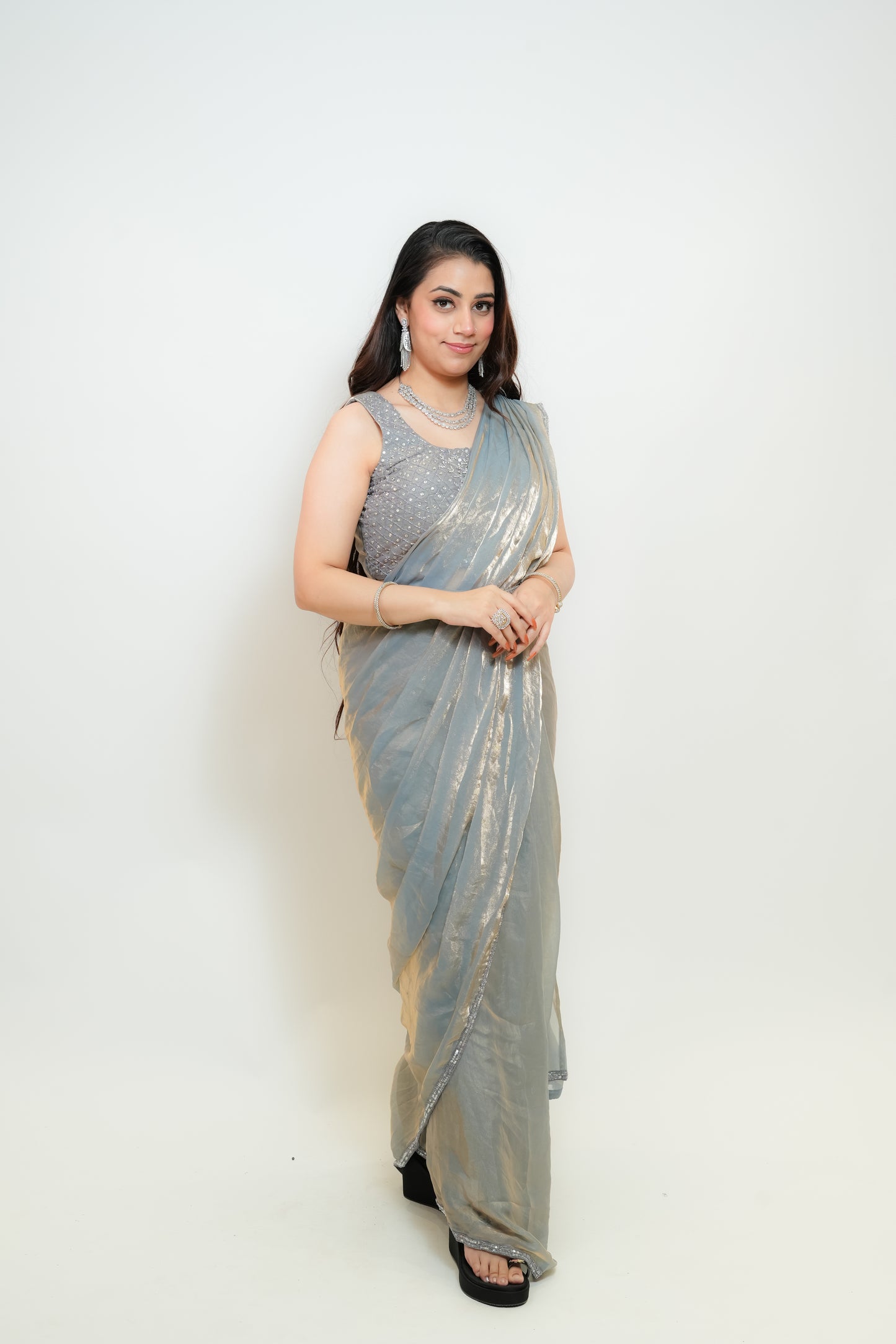Gray mist drape saree
