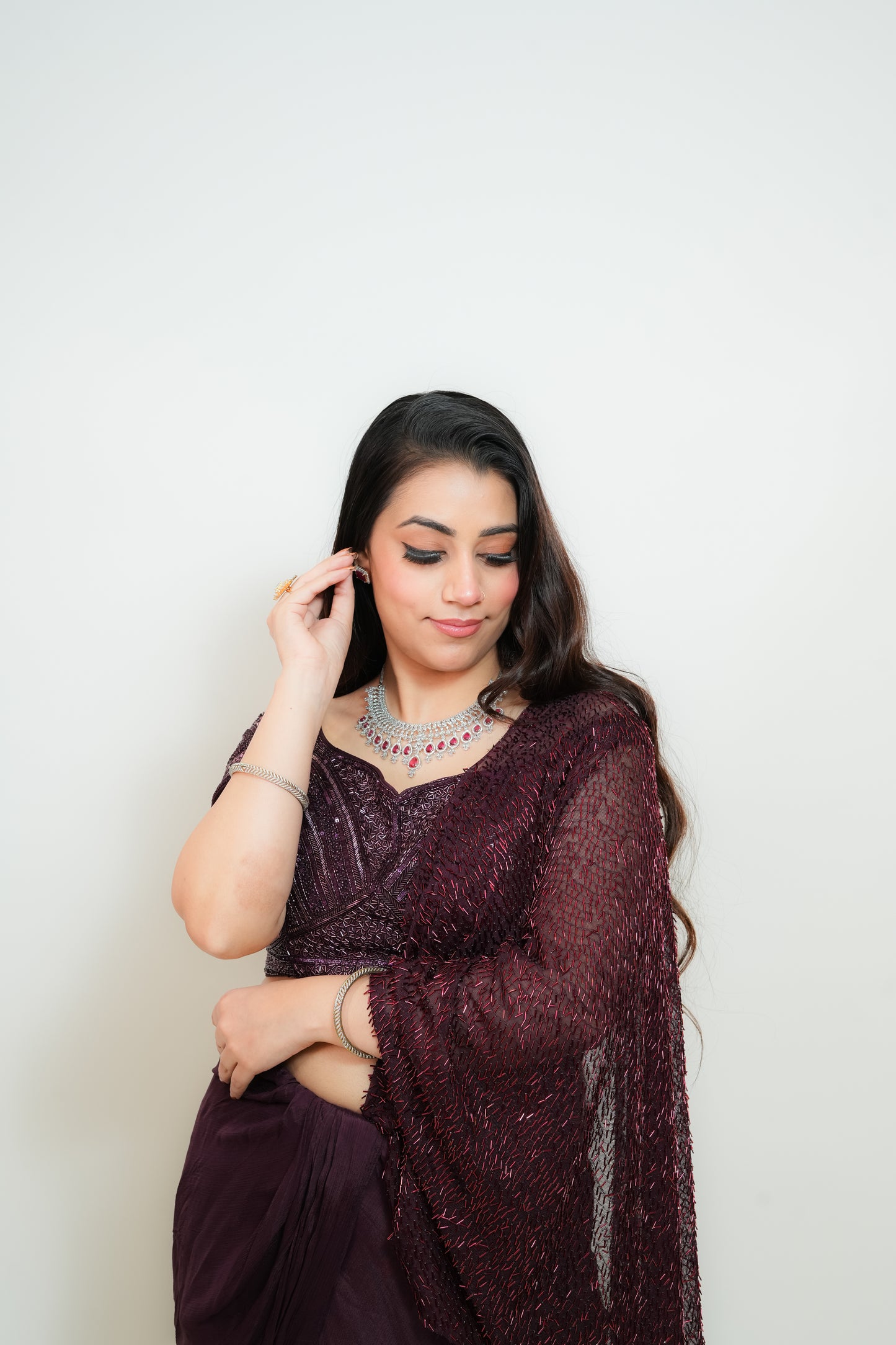 Deep wine drape saree