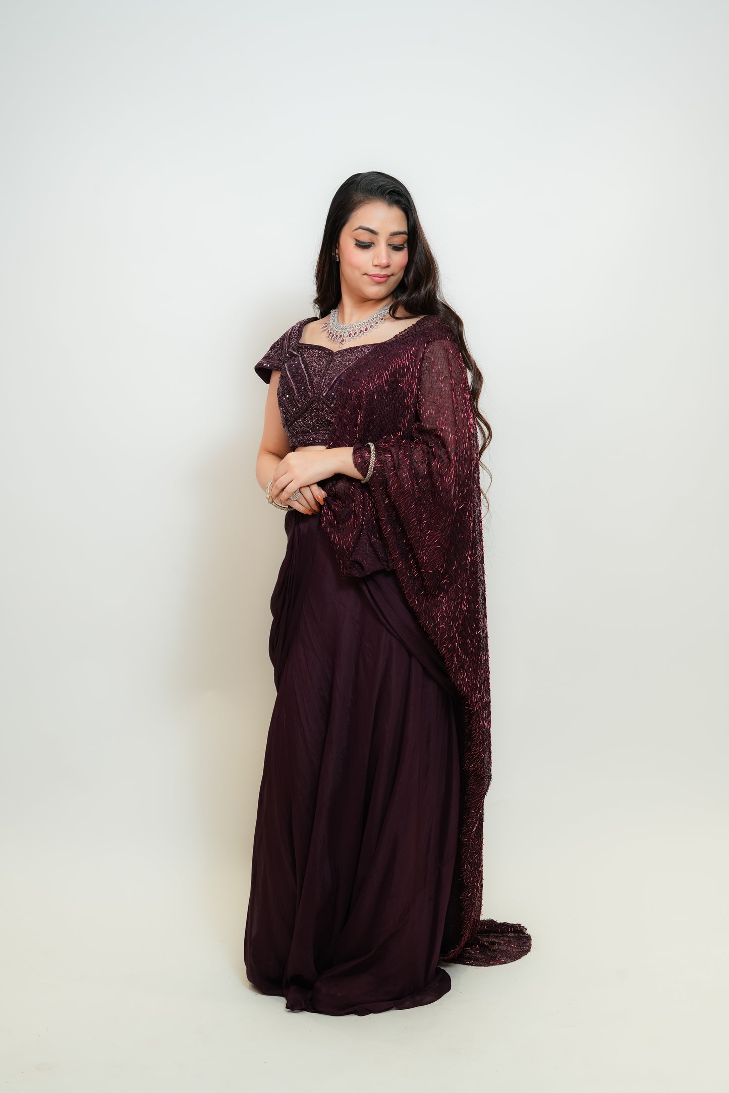 Deep wine drape saree