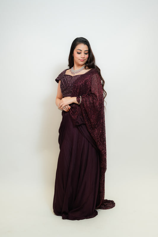 Deep wine drape saree