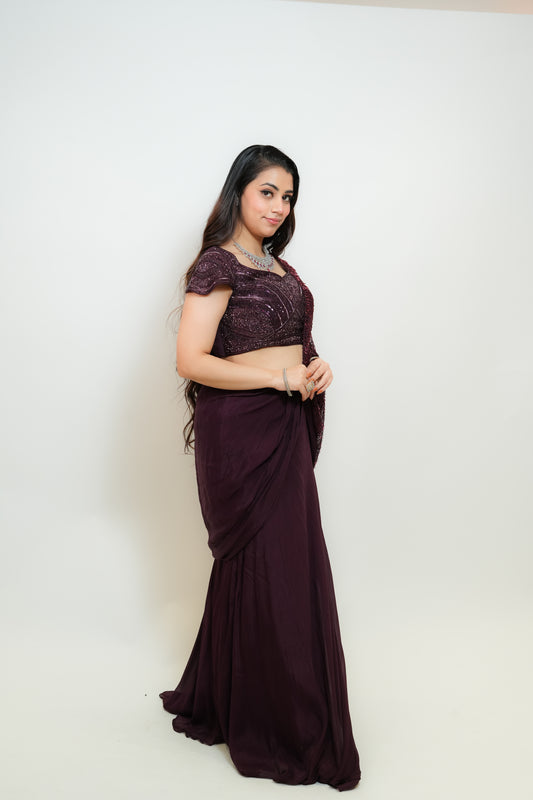 Deep wine drape saree