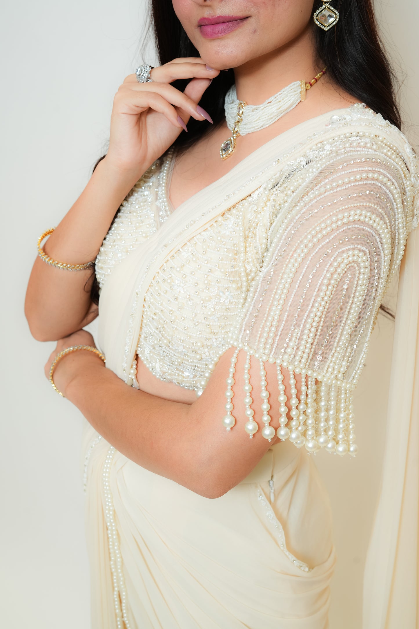 Ivory glow drape saree