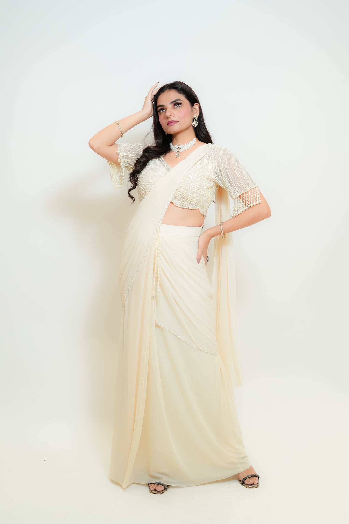Ivory glow drape saree