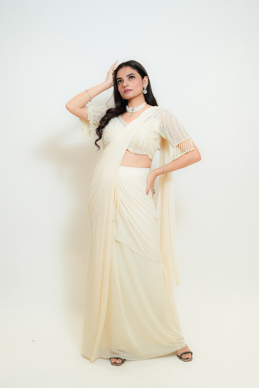 Ivory glow drape saree