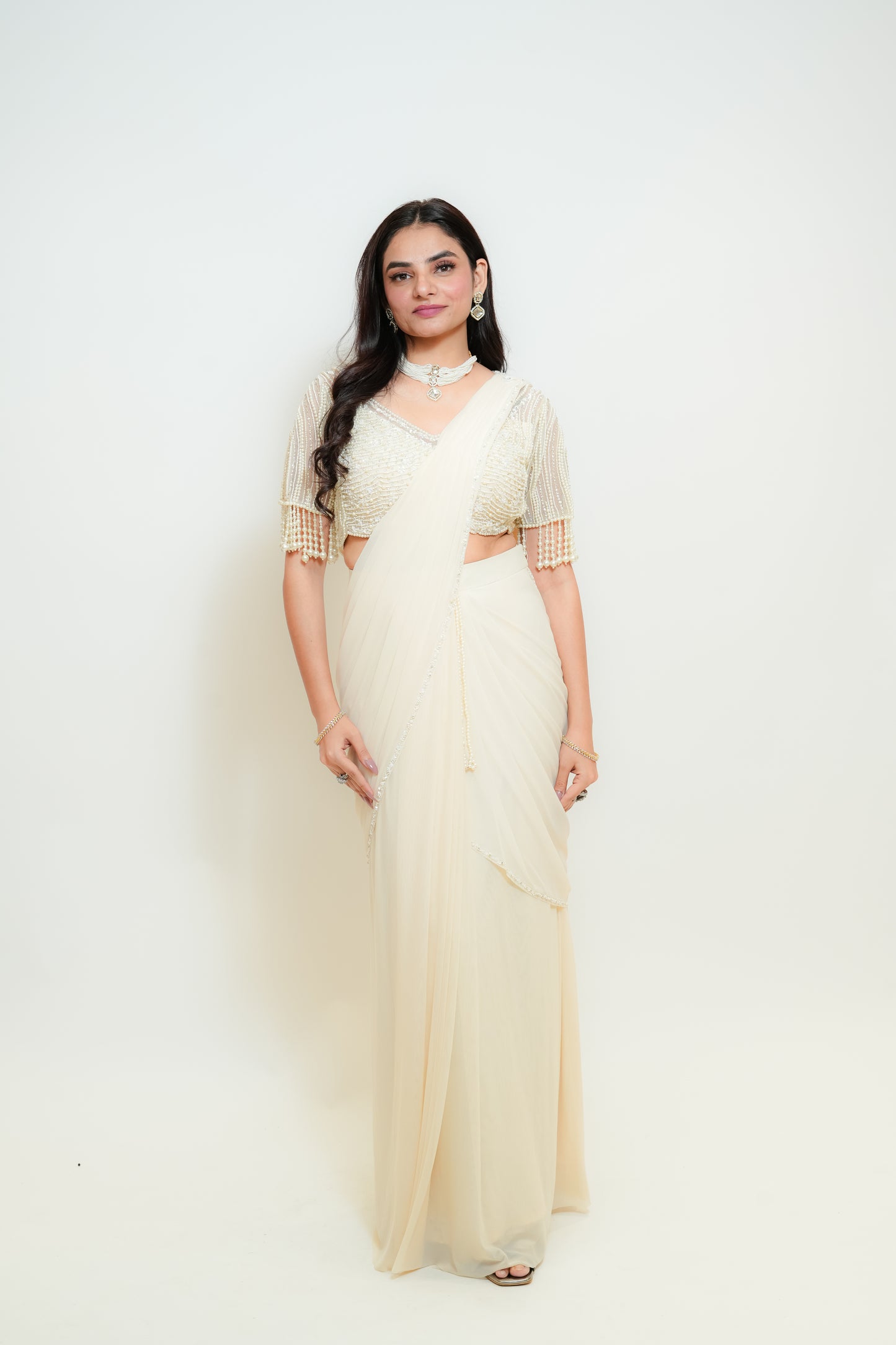 Ivory glow drape saree