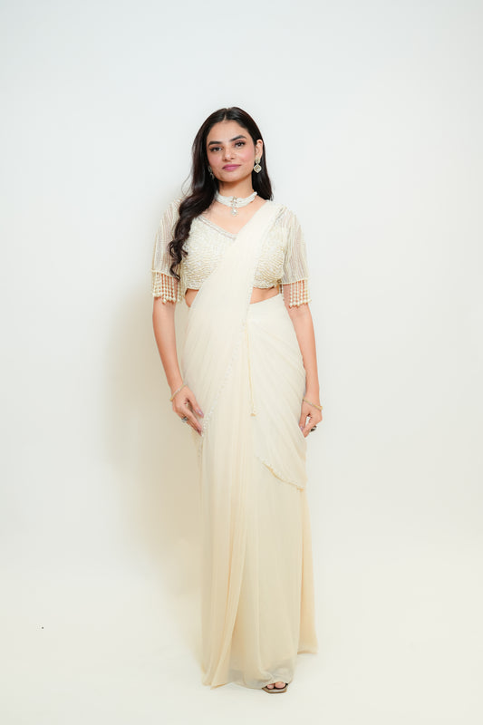 Ivory glow drape saree