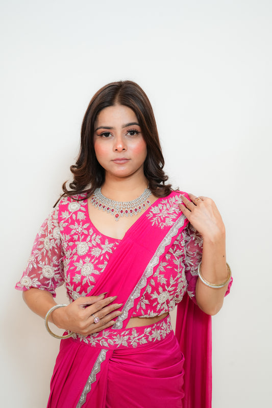 Bold in pink drape saree
