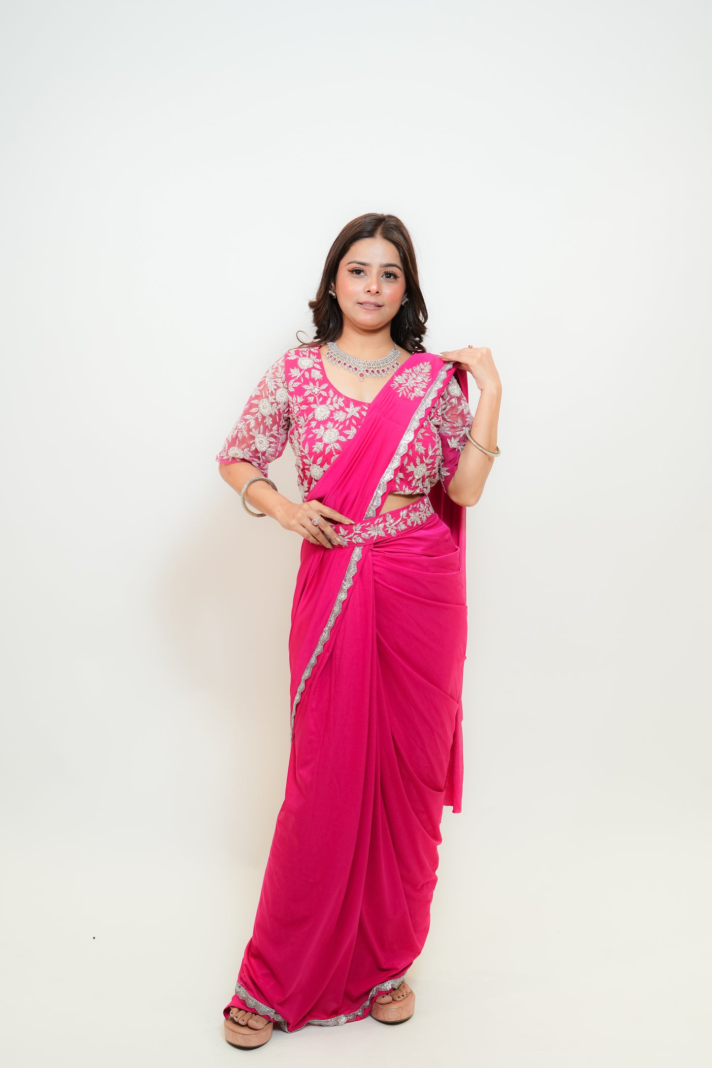Bold in pink drape saree