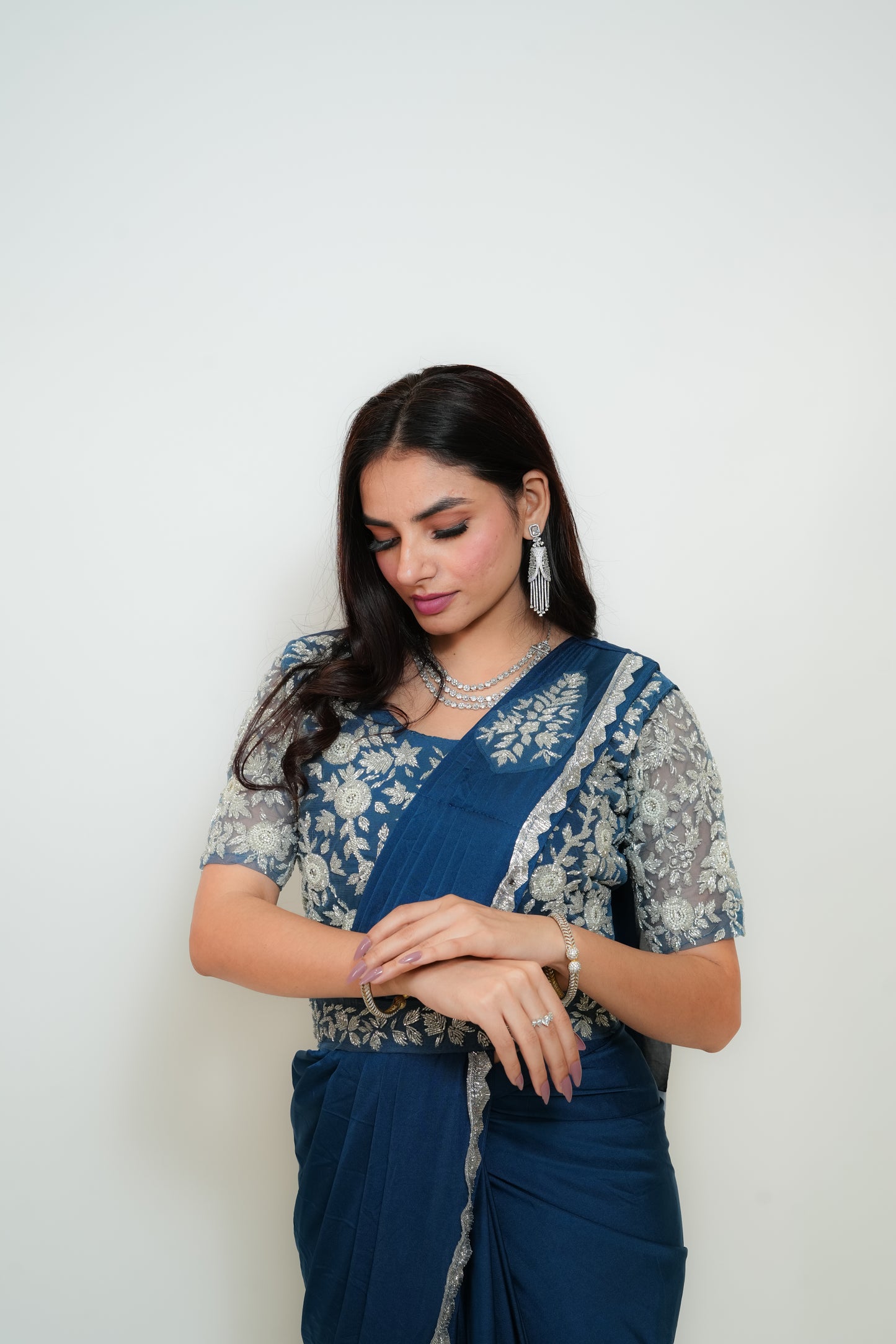Teal grace drape saree