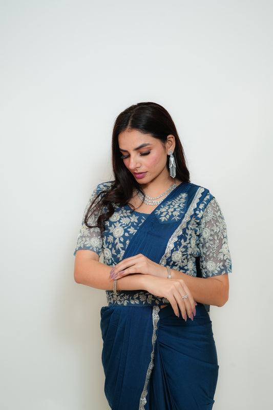 Teal grace drape saree
