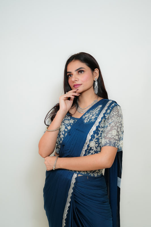 Teal grace drape saree