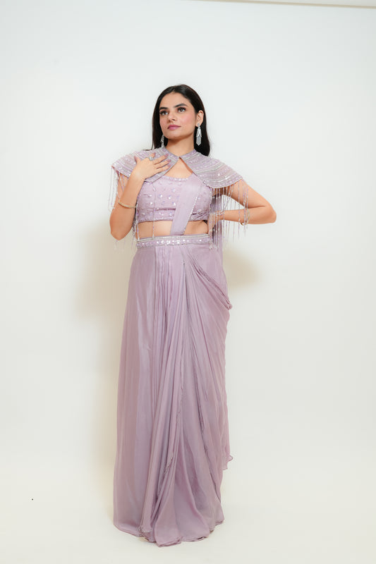 Lilac charm drape saree