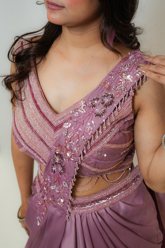Onion pink bloom drape saree