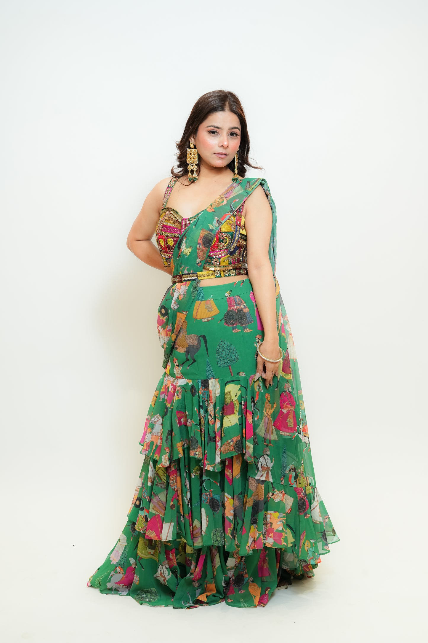 Graceful green drape saree