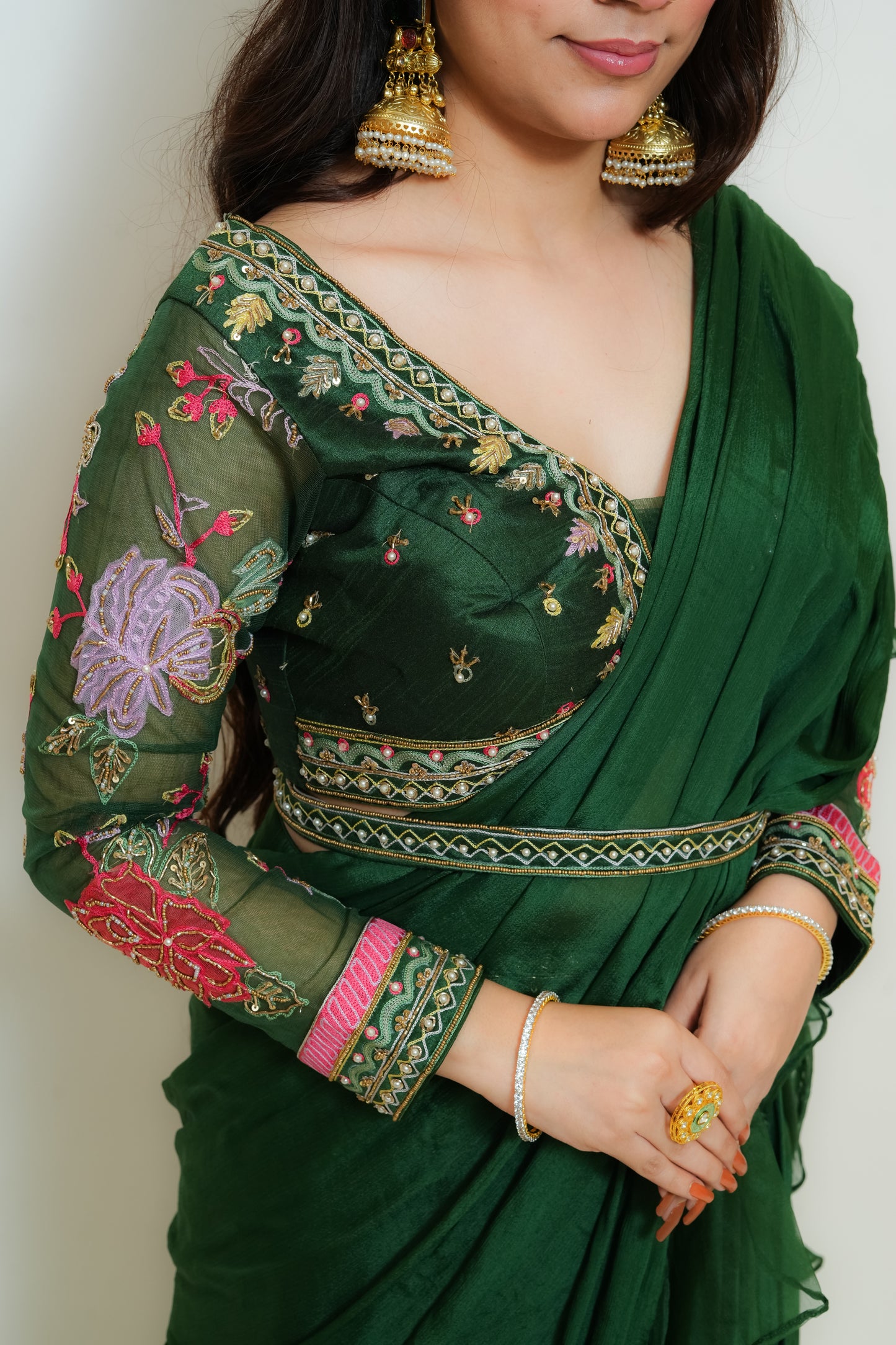 Emerald bliss drape saree