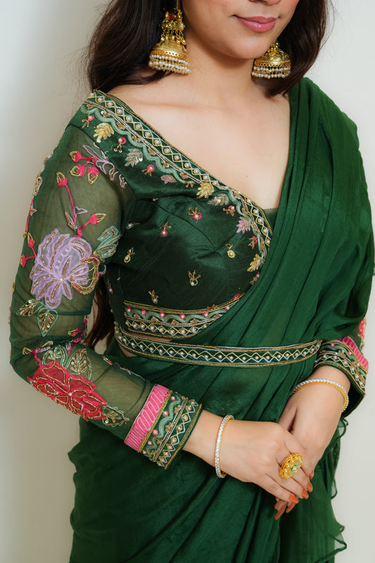 Emerald bliss drape saree