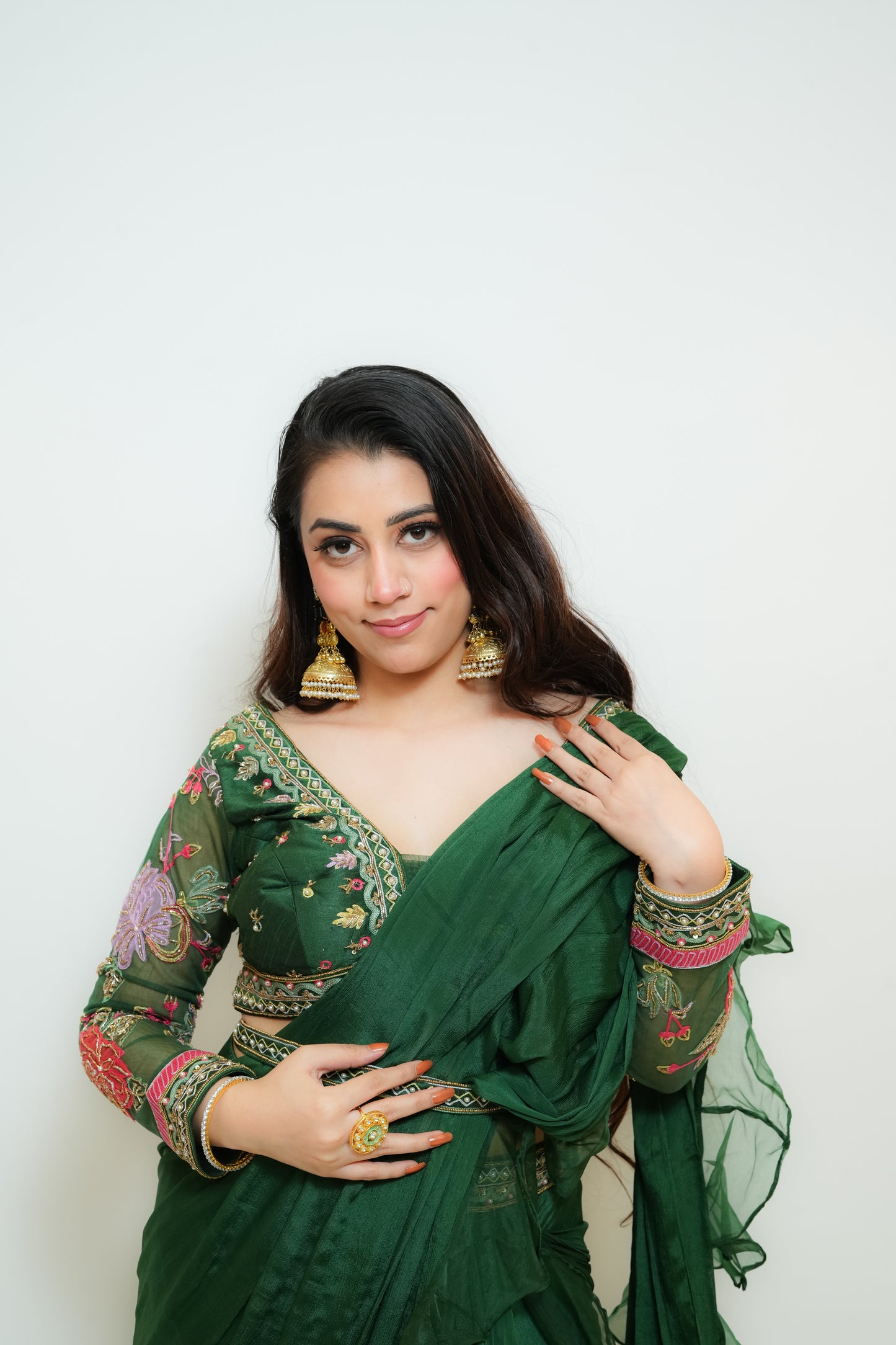 Emerald bliss drape saree