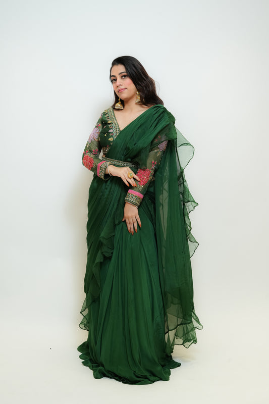 Emerald bliss drape saree