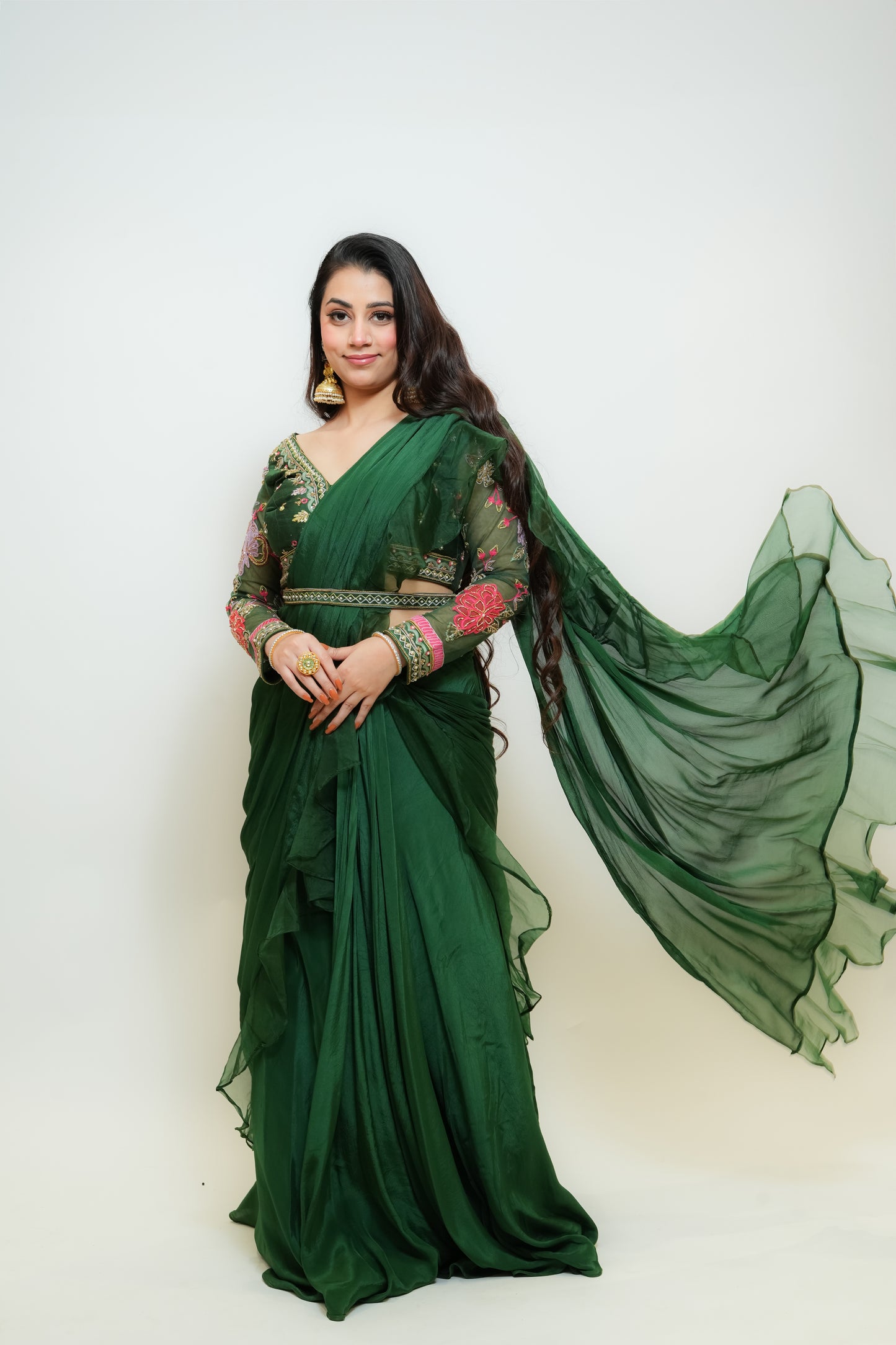 Emerald bliss drape saree