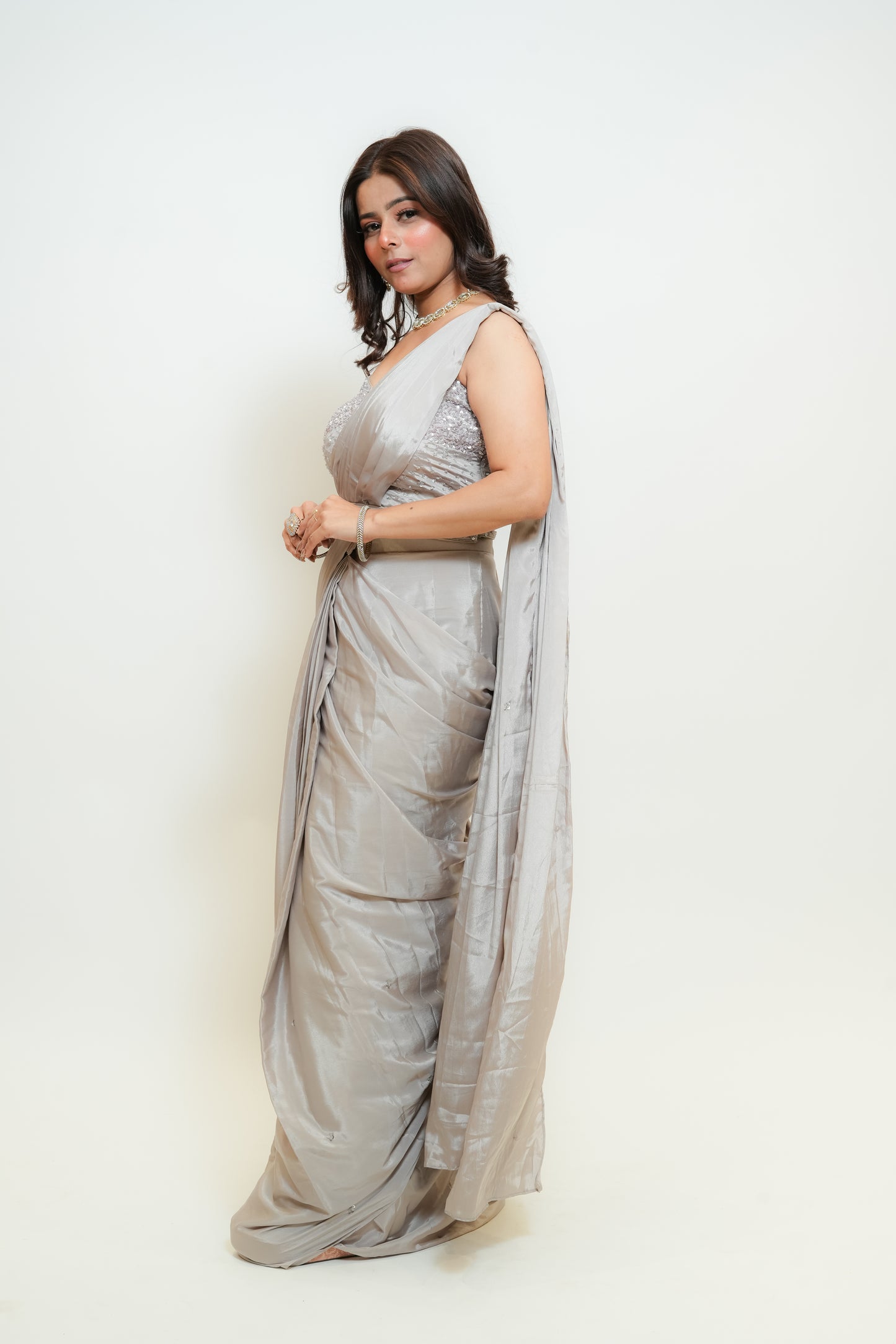 Silver dew drape saree