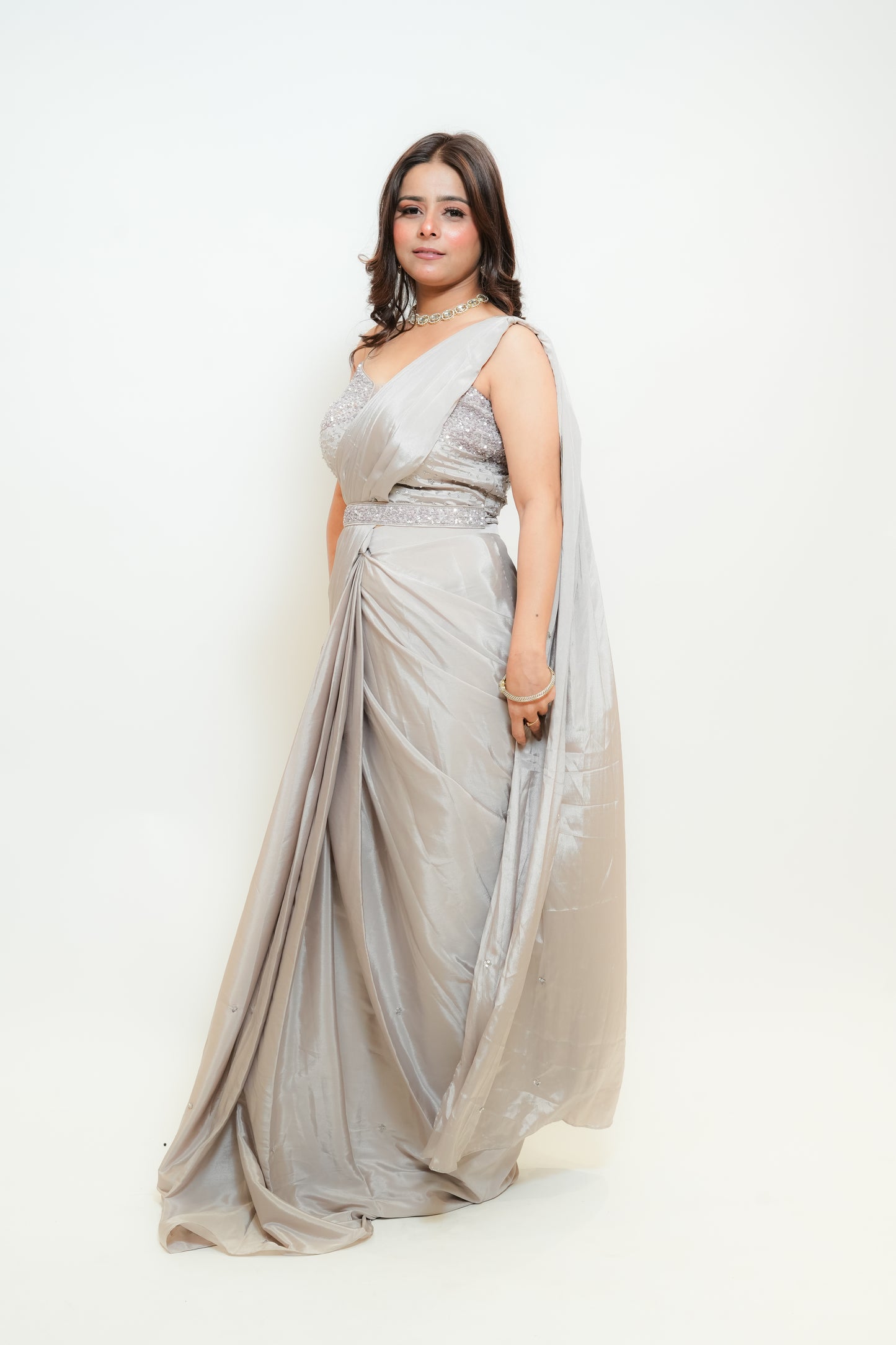 Silver dew drape saree