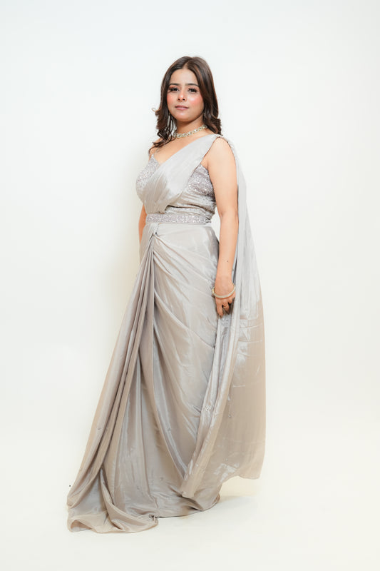 Silver dew drape saree