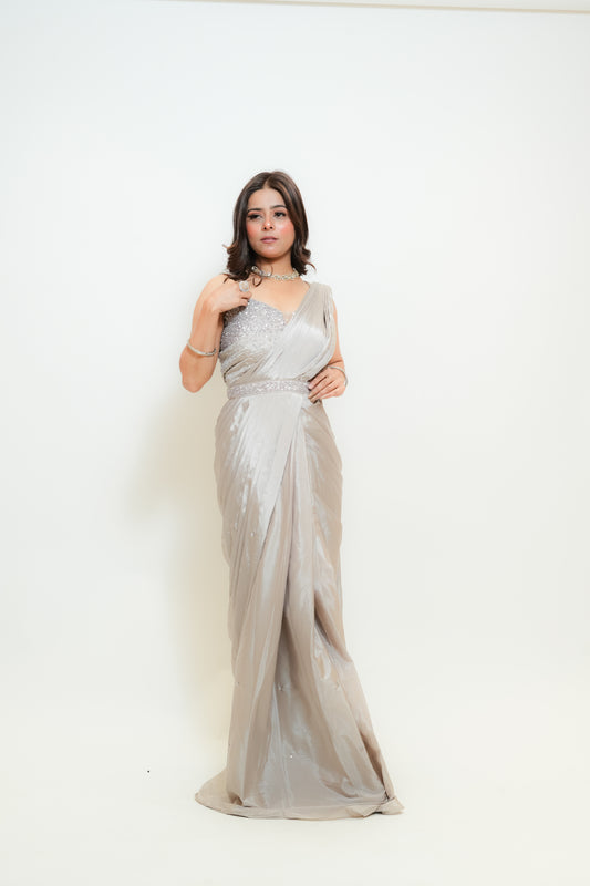 Silver dew drape saree