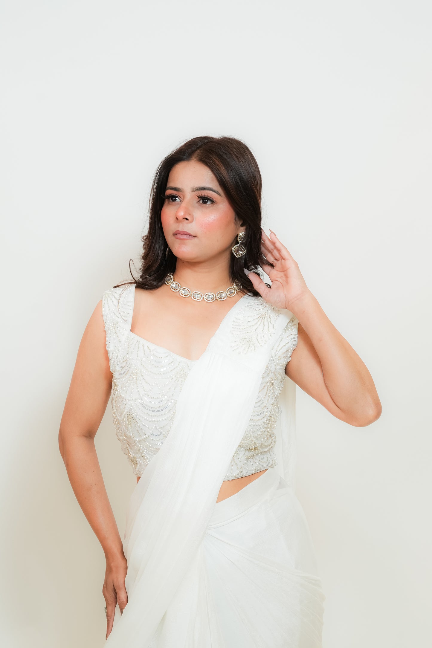 Snow pearl drape saree