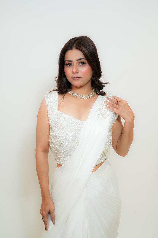 Snow pearl drape saree