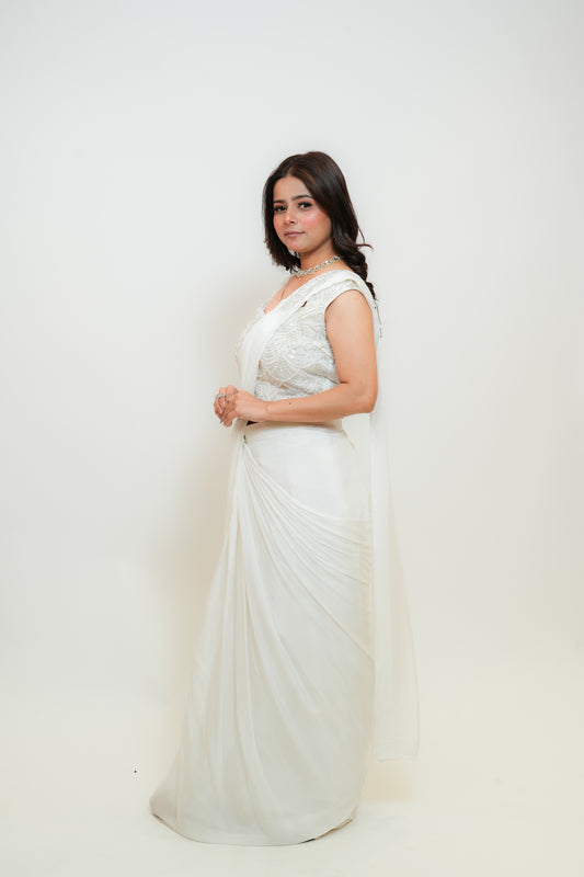 Snow pearl drape saree