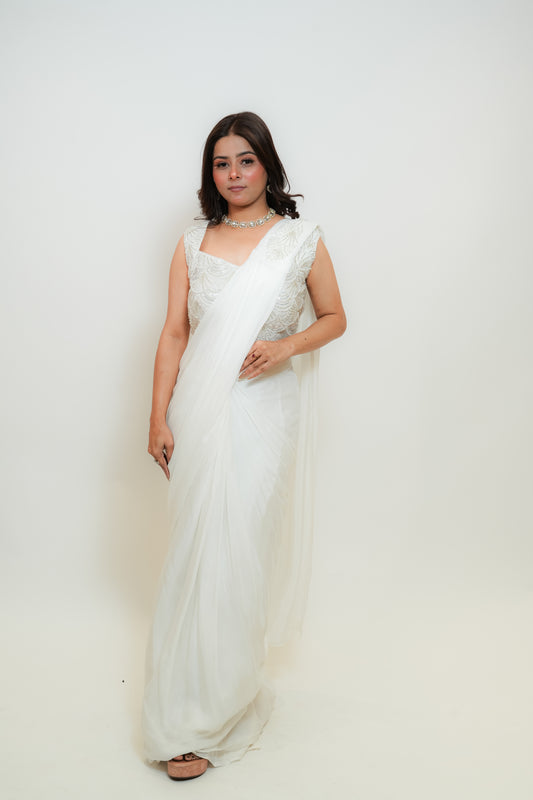 Snow pearl drape saree