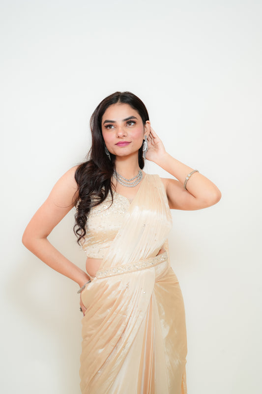 Champagne Glow drape saree