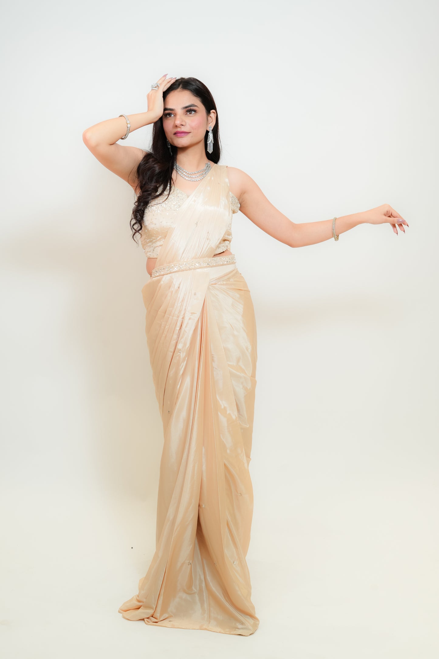 Champagne Glow drape saree