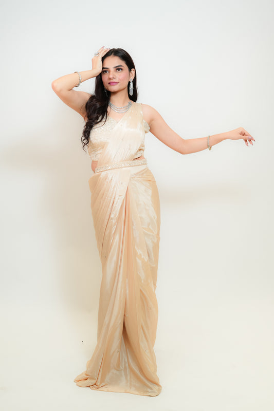 Champagne Glow drape saree