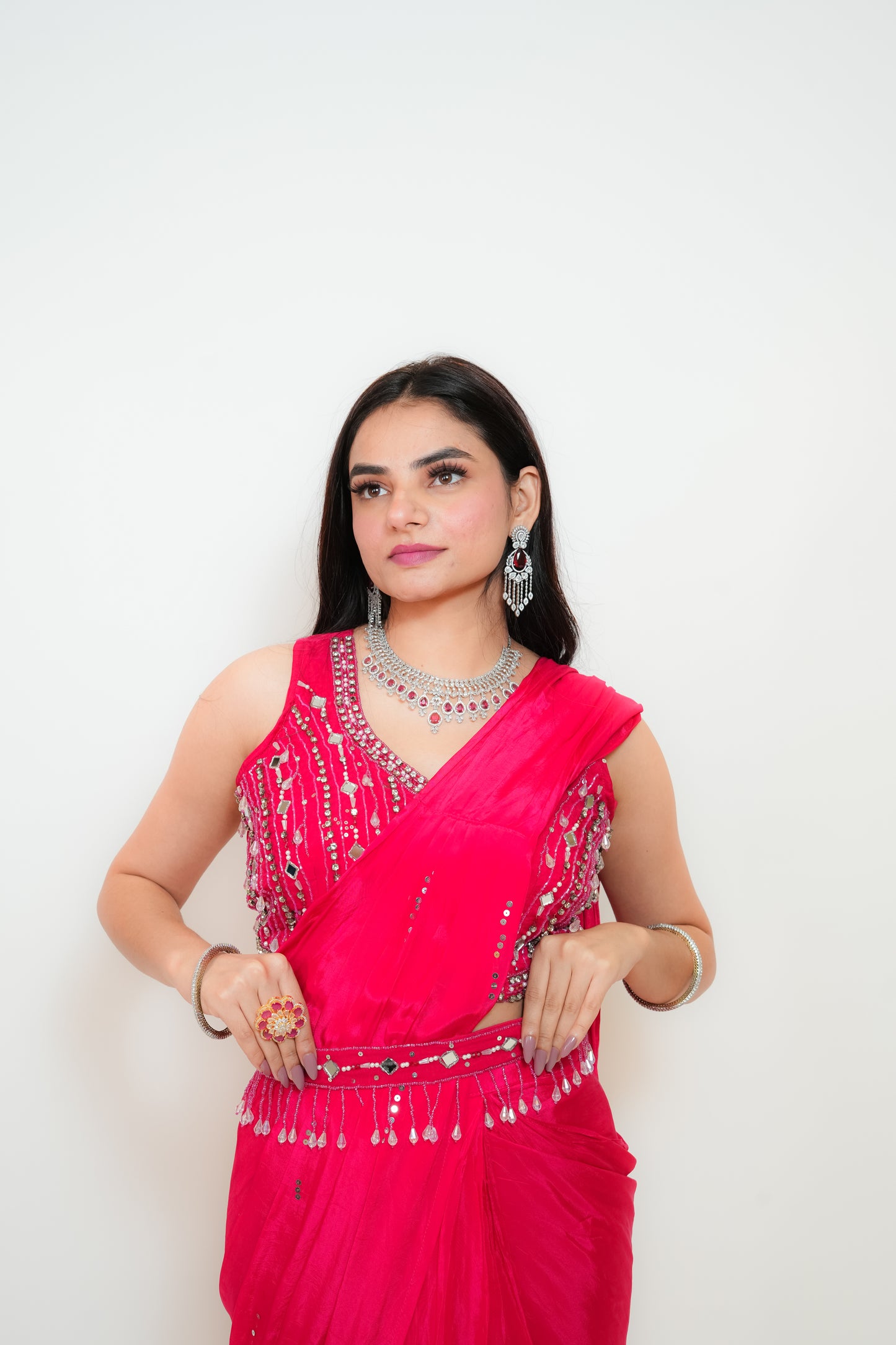 Hot pink drape saree
