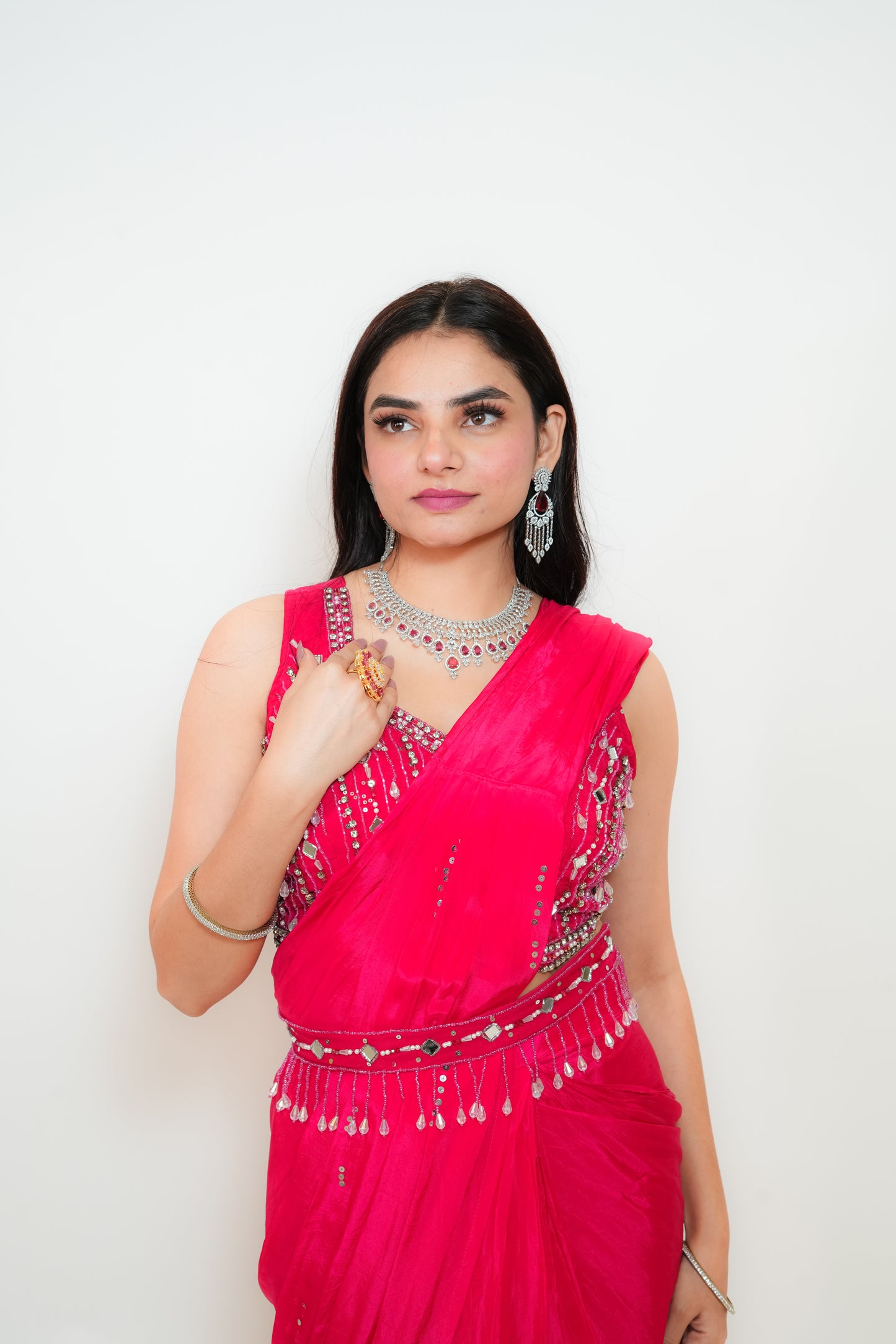 Hot pink drape saree